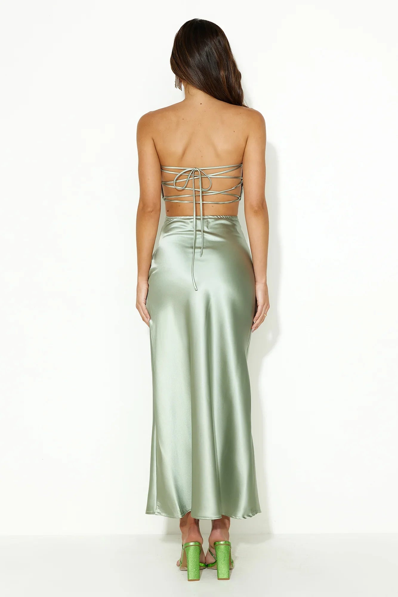 VIPs Accepted Satin Midi Skirt Sage