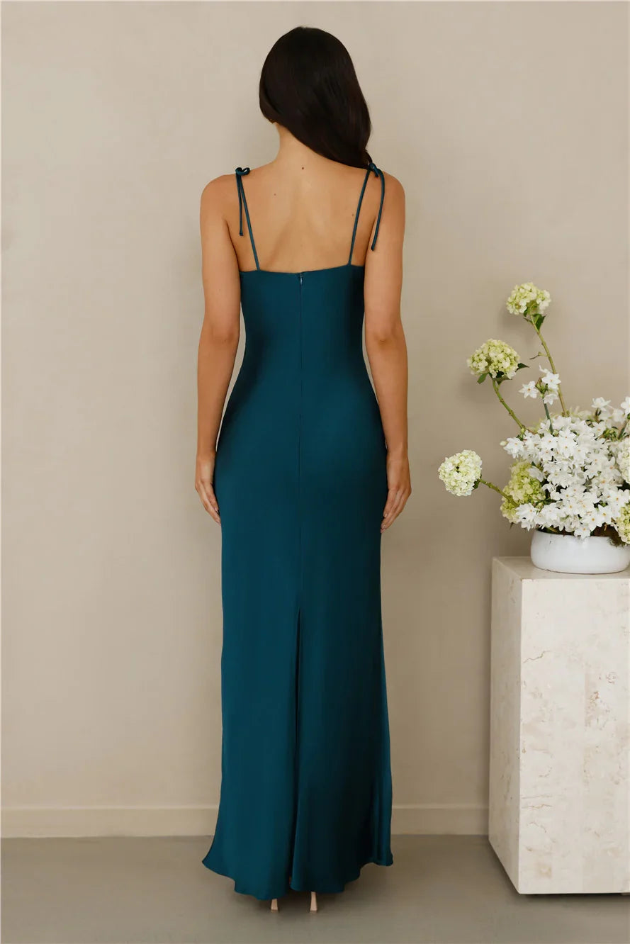 The Penelope Cowl Satin Maxi Dress Teal