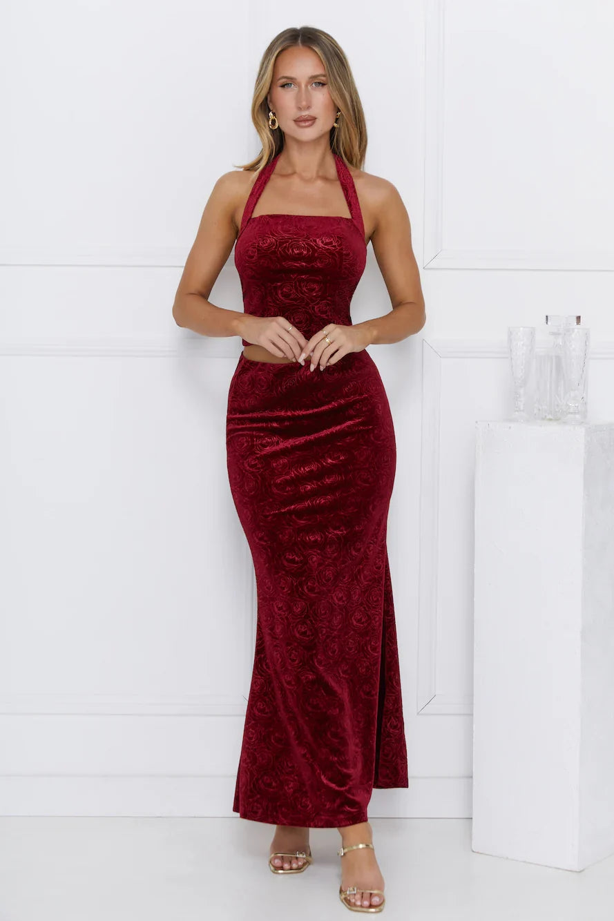Velvet Gaze Maxi Skirt Burgundy