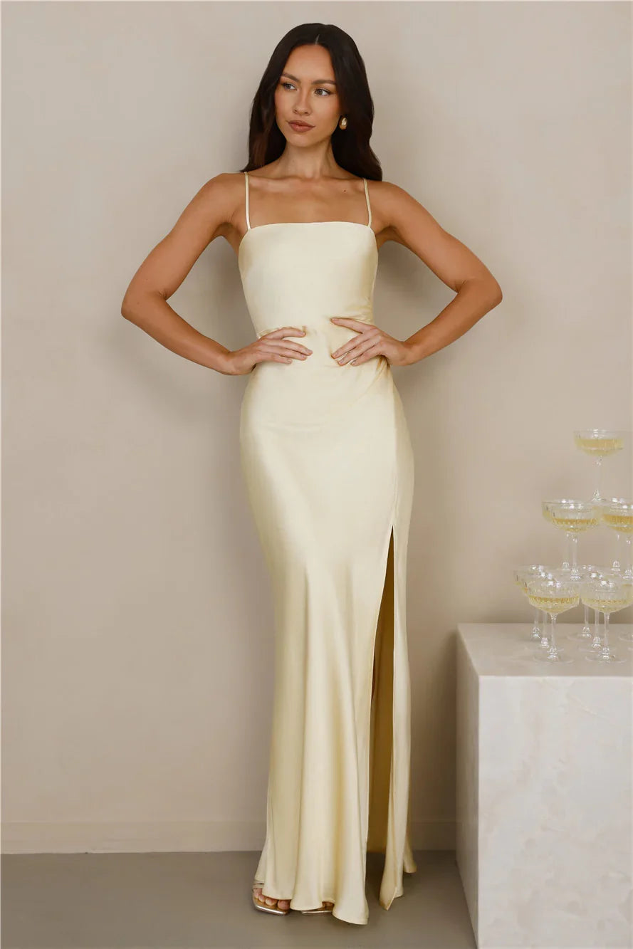 The Violetta Satin Maxi Dress Yellow