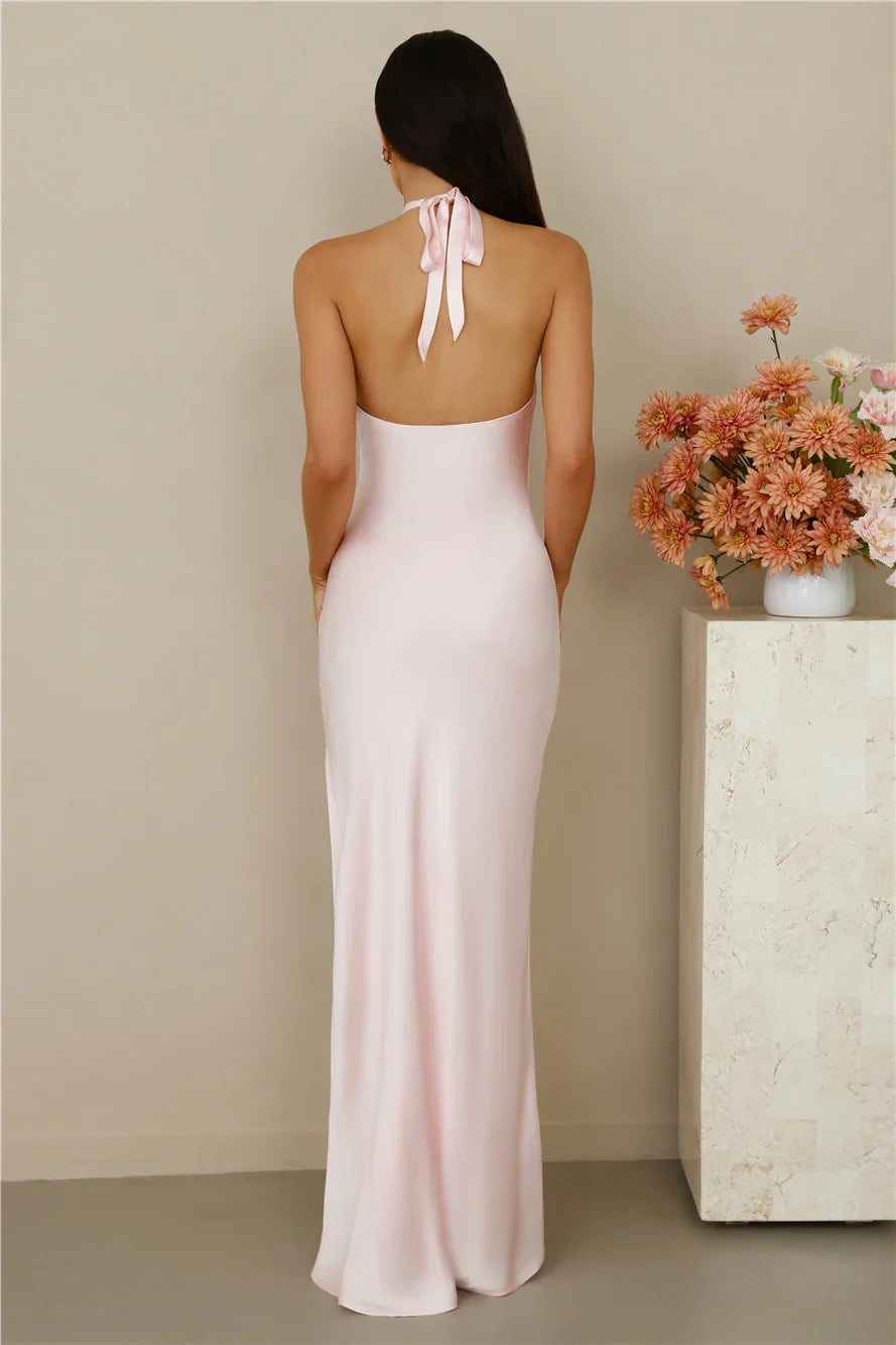 The Delilah Satin Halter Maxi Dress Pink