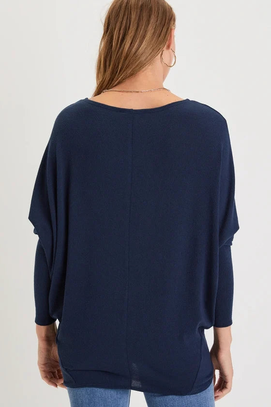 Verla Navy Blue Dolman Sleeve Sweater Top